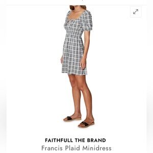 Faithfull the Brand Black & White Plaid Square-Neck Mini Dress